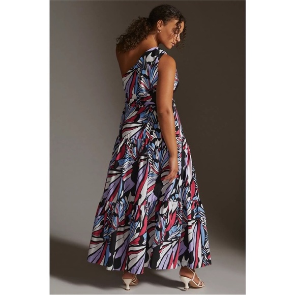 NWT Anthropologie Maeve One Shoulder Multicolor midi ruffled Dress cotton 12 - Picture 15 of 15